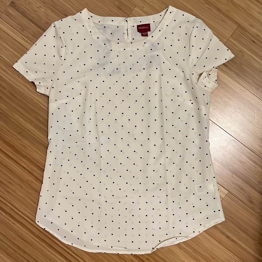 Merona polka dot cream blouse XS